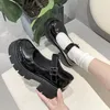 Frauen Schuhe Plattform Leder Schuhe Schwarz High Heels Retro Dicken Absätzen Casual Schuh Frauen