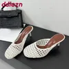 Große Größe 43, modische Webart-Damen-Sandalen mit Absatz, Slides-Schuhe, runde Zehen, flache Damen-Sandalen mit dünnen Absätzen, Pantoletten, weibliche Pumps