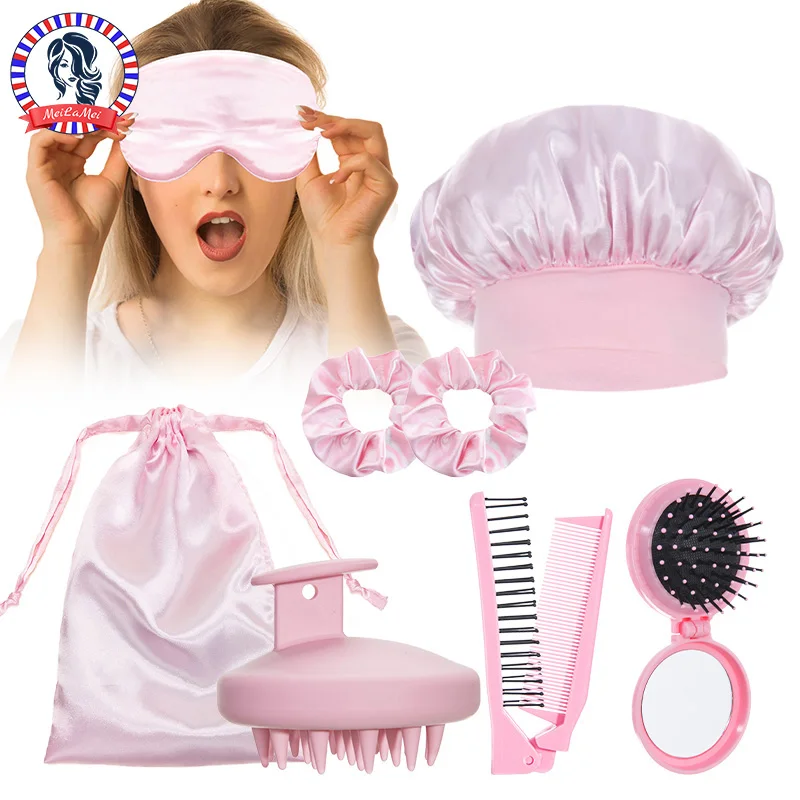 8-teiliges Haar-Styling-Werkzeug-Set, 2 Haarringe, faltbarer Kamm, Wasch-Haarkamm, Samt-Haarkappe, tragbarer Reise-Haarkamm für Mutter Image