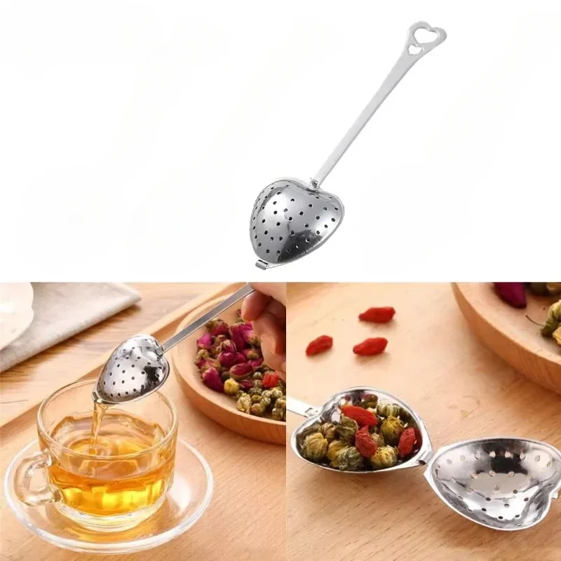 Edelstahlgriff, herzförmige Teekugel, Tee-Ei, Siebe, Filter, Tee-Intervall, diffuses Küchenzubehör Image