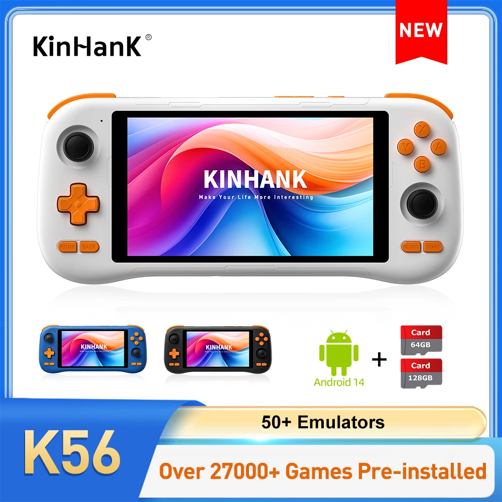 Handheld-Spielekonsole K56 5,5 Zoll Touchscreen 50 Emulatoren 27000 Spiele PS1/PSP/DC/SS Android 14 5000 mAh WIFI5 Retro-Spieler Image