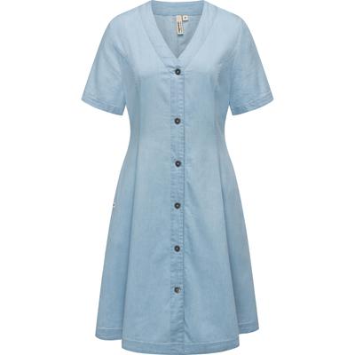 Sommerkleid RAGWEAR "Kveeda Denim", Damen, Gr. XL (42), Normalgrößen, blau (hellblau), Material: 60% Baumwolle, 40% Viskose, feminin, A-Linie ca. Mitte Oberschenkel, V-Ausschnitt, Kurzarm Ärmel ohne Ärmelschlitz abgesteppte Kante, Kleider,... Image