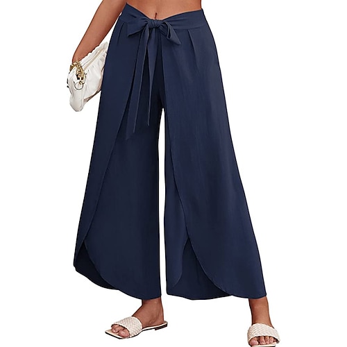 Damen Kunstbaumwollleinen Stoffhosen Lässig Volle Länge Natürliche Taille Einfach Elastischer Bund Außenbereich Bequem Straße Ausgehen Aprikose Hyazinth Hellhimmelblau Schwarz Sommer Normale Passform Image