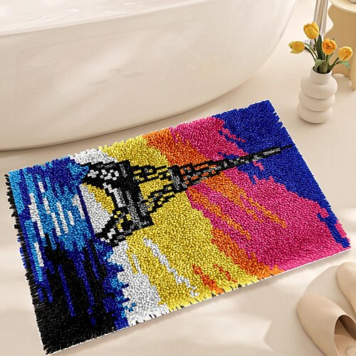 Knüpfhaken-Set, DIY-Bastelset für Badezimmerteppiche, Häkelgarn-Kissen-Set für Anfänger, handgefertigte bedruckte Matten, Stickset für Erwachsene, Muttertagsgeschenke Image