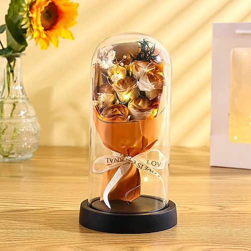 Ewige Blumen für Lieferung Prime Geburtstagsstrauß Geschenke für Frauen Licht auf bewahrten Rosen in Glasglocke für Mama ewige Rosengeschenke für sie Image
