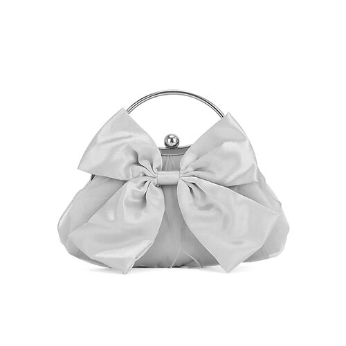 Abend-Clutch für Damen mit Satinschleife – elegante Handtasche mit Perlenrahmen und Henkel für Bräute, Hochzeiten, Cocktailpartys und formelle Anlässe, Silber, Schwarz, Weiß