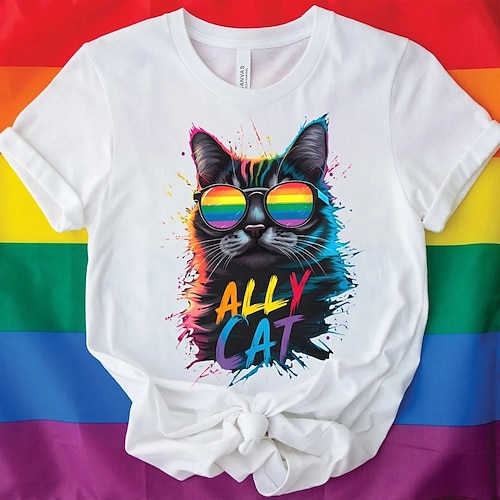 Stolz T-Shirt Ärmel T-Shirt Pride-Shirts LGBTQ Verbündete Katze Grafik für Paar Herren Damen Erwachsene Heißprägen für Maskerade Pride Parade Pride-Monat Image