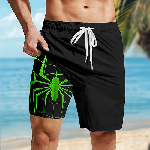 Herren Spinne Gothic Kostüme Futter Shorts 2 in 1 Board Shorts Schwimm Shorts Mittlere Taille Hawaiian Retro Vintage Feiertag Streetwear Seitentaschen mit Kompression Liner Elastischer Kordelzug Image
