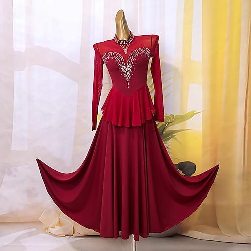 Gesellschaftstanzkleid für Damen, Wettkampf-Modern-Tanzkostüme, Big Swing-Walzer-Tanzkleid, lange Ärmel Image