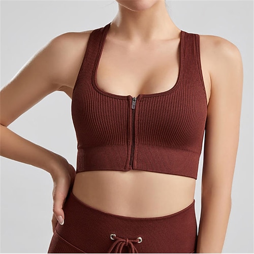 Damen BH-Oberteil Unterwäsche BH-Top Bequem Atmungsaktiv Stoßfest Verschluss vorne Einfach Sport Sportkleidung Schwarz Kaffee Yoga Fitness Leger Image