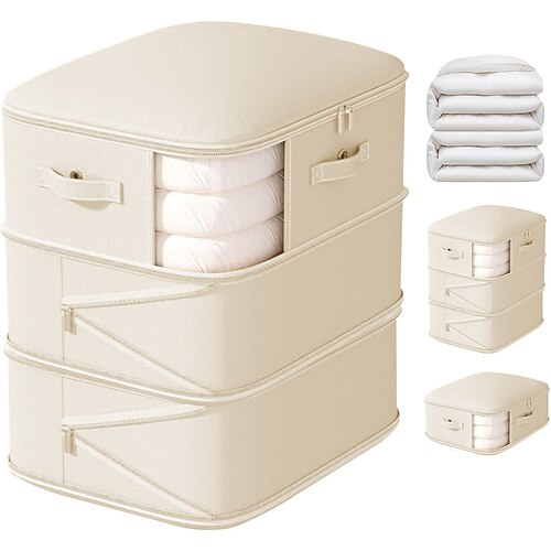 Kompressions-Aufbewahrungsbeutel – 135 l große Aufbewahrungstasche für Bettdecken, 3-lagig, waschbar, extrem platzsparend, selbstkomprimierender Organizer für Decken, Pullover, Bettlaken, Beige Image