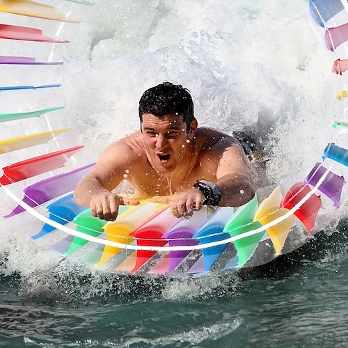 73 Zoll riesiges aufblasbares Rollrad, buntes Wasserrad, Rollenschwimmer, großes Schwimmbecken, schwimmendes Rollenspielzeug für Erwachsene, Sommerpool, See, Strand, Outdoor, Hinterhof, Rasenparty