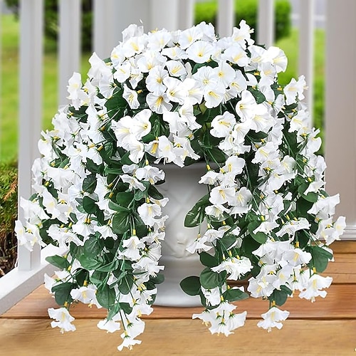 2-4 künstliche Hängeblumen für die Frühlings- und Sommerdekoration im Freien, aus UV-beständiger Seide, realistische Prunkwindenranken für Veranda, Terrasse oder Balkon. Image
