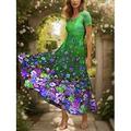 Damen Maxikleid Freizeitkleid A Linie Kleid Sommerkleid Elegant Urlaub Lässig Normale Passform Ombre Blumen Grafik Kurzarm Quadrathals Blau Purpur Grün Sommer