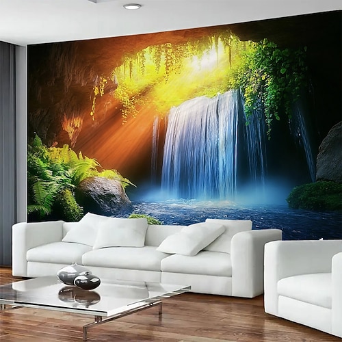 Felshöhle Wasserfall Landschaft Wandteppich Wandbild Kunst große Wandteppich Wandbild Dekoration Fotos Hintergrund Teppich Vorhänge Home Schlafzimmer Wohnzimmer Dekoration Image