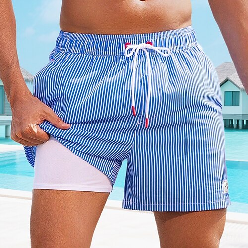 Herren Badeshorts Boardshorts Badehosen Druck Schnelltrocknend Atmungsaktiv Kordelzug Elastischer Bund Mit Kompressionsfutter Urlaub Strand Hawaiianisch Lässig Wasserblau Rosa Image