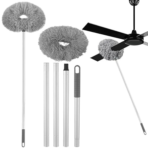 Deckenventilator-Reiniger, Staubwedel, wiederverwendbarer Mikrofaser-Deckenventilator-Blattreiniger, abnehmbarer Staubwedel mit Verlängerungsstange, verstellbar von 21 bis 56 Zoll Image