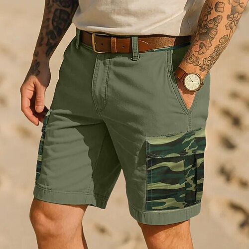 Herren Cargo-Shorts Outdoor Shorts Camping-Shorts Shorts mit Camouflage-Muster Wander-Shorts Elastischer Bund Mehrere Taschen Einfach Tarnung Feuchtigkeitsableitend tragbar Knielang Lässig Täglich Image