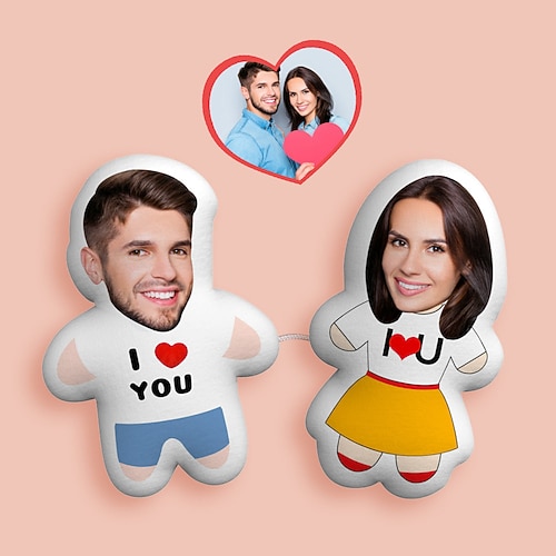 Benutzerdefiniertes Gesicht Foto Kissen Paar personalisiertes Geschenk Spielzeug Plüschpuppe Link mit einer Linie ideales Geschenk für Sie Ihn Paar