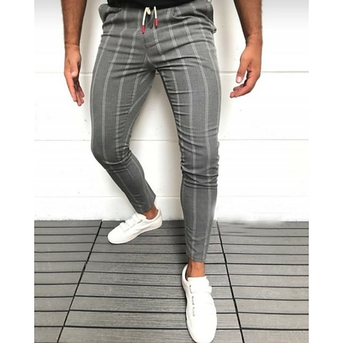 Herren Anzughose Slim Fit Hose Chinos Knöpfe Tasche Gestreift Komfort Formell Party Arbeit Mode Klassicher Stil Schwarz Weiß Mikroelastisch Image