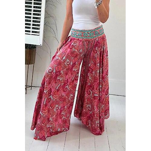 Damen Stoffhosen Hosen Hose Lässig Volle Länge Natürliche Taille Blume Elastischer Bund Drucken Außenbereich Bequem Straße Ausgehen Magenta Grün Sommer Normale Passform
