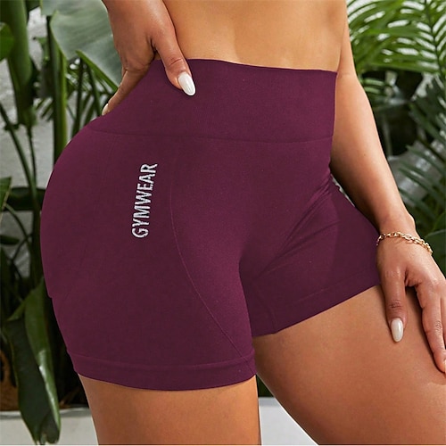 Damen Yogashorts Elastischer Bund Leicht Hohe Taille Pilates Fitnesstraining Golfspiel Shorts Einfarbig Dunkelgrau Rot Braun Schwarz Sport Sportkleidung Dehnbar Schlank Image