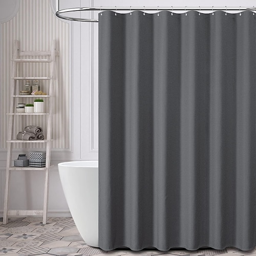 Stoff 200 cm hoch duschvorhang waschbar Waffelstruktur Schwerlast Vorhänge für Badezimmer Hotel Spa Luxus Gewichtet Polyester Badvorhang Set mit 12 Kunststoffhaken Image