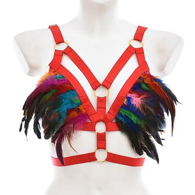 Drag Queen Stolz Regenbogen Feder-Bralette Harness-BH Erwachsene Damen Sexy Kostüm Pride Parade Pride-Monat Halloween Karneval Einfaches Karnevalskostüm Image