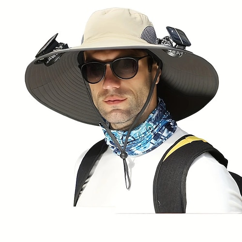 Outdoor Solar Multi-Ventilator Kappe mit abnehmbaren Doppelventilatoren – Einstellbare 3-Geschwindigkeits-Luftleistung USB-Ladeanschluss Image