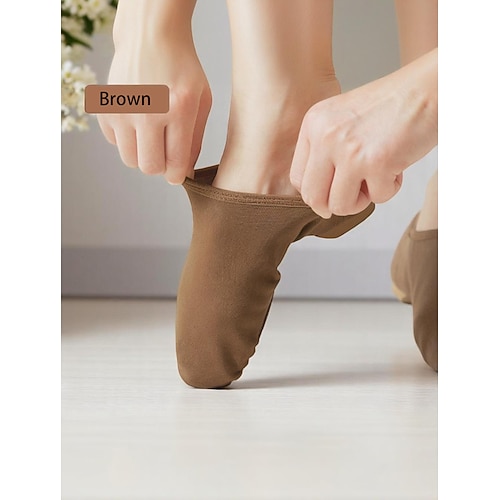 Damen-Jazztanzschuhe aus hautfarbenem Canvas mit geteilter Sohle – atmungsaktive, weiche Slip-On-Übungsschuhe für Anfänger und Bühnenkünstler Image