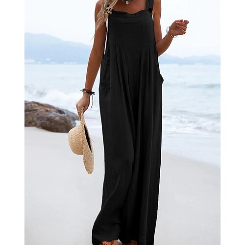 Damen Normal Jumpsuit Latzhose Streetwear Einfarbig Ärmellos U-Ausschnitt Tasche Street Daily Regular Fit Schwarz Gelb Pink Sommer Image