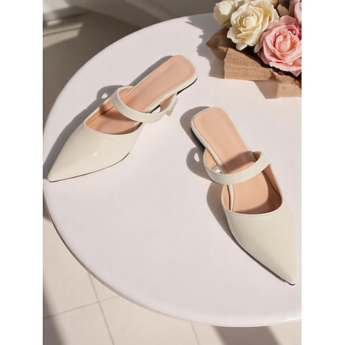 Beige Lack-Slingback-Pumps für Damen mit spitzer Spitze – bequeme Schuhe mit kleinem Absatz für den Alltag Image
