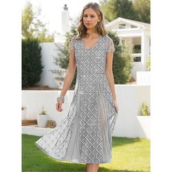 A-Linie Brautmutter Kleid Elegant Einfach Minimalistisch V-Ausschnitt Teelänge Chiffon Perlen Spitze Kurzarm mit Spitzenperlen Midi Kleid