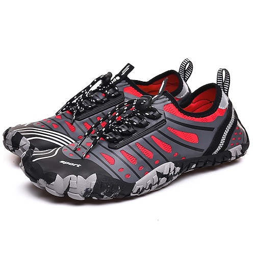 Herren-Sneaker, Barfußschuhe, Upstream-Schuhe, Canyoning-Schuhe, Mesh, bequem, rutschfest, atmungsaktiv, Schnürung, rot grau, blau, grau, Sommer, Frühling