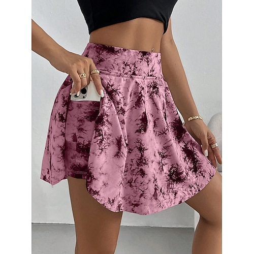 Damen Kurzrock Culottes Slim Mode Lässig Mini Hohe Taille Röcke Grafik Batik Dehnbar täglich Weiß Pink Grau Sommer Strick Polyester Image