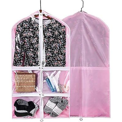 Kleidersack für Kinder mit 3 Reißverschlusstaschen, transparente PVC-Kleiderhülle mit Polyesterrückseite, staubdichte Hängeaufbewahrungstasche für Kleider, Kostüme, Reisen, Wettbewerbe Image