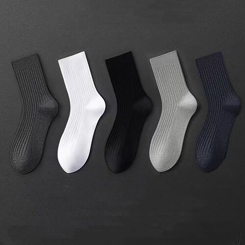 Herren 5 Paare Mehrfachpackungen Socken Laufsocken Freizeitsocken Schwarz Weiß Farbe Einfach Urlaub Sport Outdoor Täglich Basic Mittel Frühling Herbst Mode Lässig Image