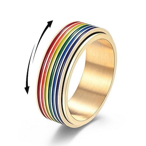 Drehbarer LGBT-Regenbogenring für Herren – Pride-Ring aus Edelstahl mit gedrehtem Design, modisches Festival-, Alltags- und LGBTQ-Feier-Accessoire Image