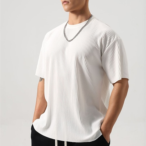 Herren T Shirt T-Shirt Kurzarmshirt Kurzarm Rundhalsausschnitt Sommer Einfach Mode Designer Basic Jacquard Urlaub Straße Ausgehen Schwarz Weiß Dunkelgrau Top T-Shirt für Herren Image