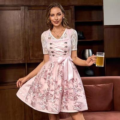 Karneval Oktoberfestbier Kostüm Kleid Dirndl Trachtenkleider Oktoberfest / Bier Bayerisch Wiesn Wiesn Damen Stoff im traditionellen Stil Kleid Schürze Image