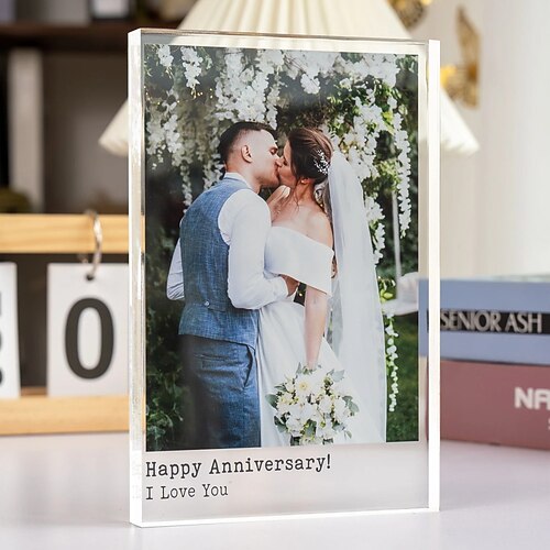 personalisierter Fotoblock Acryl individuelles Hochzeitstagsgeschenk Acrylplakette Fototext Kristall Hochzeitsgeschenk Geburtstag Vatertag Hochzeiten Image