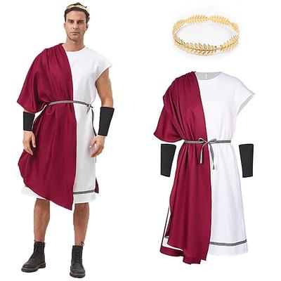 Altes Griechenland Antikes Rom Über dem Knie Tunika Lorbeerkrone Toga-Kostüm Gladiator Rundhals Herren Halloween Karneval Leistung Erwachsene Hemd Gürtel Stirnband Ganzjahres Image
