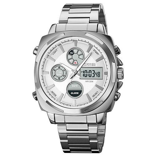SKMEI Herren Vollstahl LED Elektronische Uhr Luxus Dualzeit Chronograph Digitale Uhr Sport Wasserdichte Armbanduhr