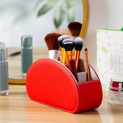 Fernbedienungs-Organizerbox aus PU-Leder, Make-up-Aufbewahrungshalter, Schreibtisch-Organizer für Büro und Wohnzimmer, Aufbewahrungsbox für Kosmetika und Accessoires zu Hause Image