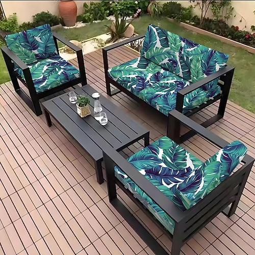 Sitzkissenbezug für Sofas im Freien, Bezug für Terrassenmöbel, florale, garngefärbte Mikrofaser-Schonbezüge Image