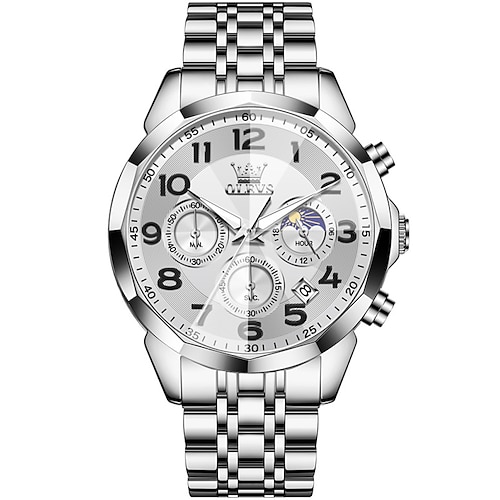 OLEVS 3676 Herren Business Quarz Uhr Edelstahl Wasserdicht Mondphase Elegante Markenuhr Image