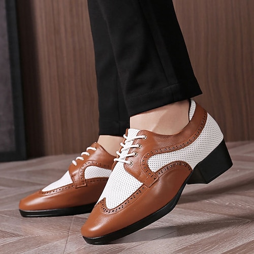 Herren Brogue Brogue Disco-Tanz PU Leder Atmungsaktiv Bequem Rutschfest Schnürung Schwarz / weiss Schwarz Braun Herbst Winter Image