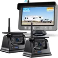 iPoster Per Caravan Rimorchio Rv Gancio Digitale Wireless 5 Pollici IPS Doppio Schermo Monitor con 1/2x Telecamera di Backup Solare Base Magnetica