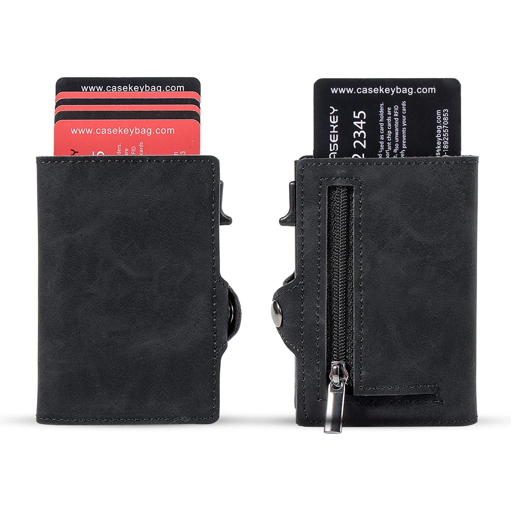 CASEKEY Porta carte da uomo Porta carte pop-up in pelle vintage premium Portafoglio intelligente sottile e minimalista con fermasoldi con portamonete