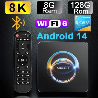 Android Tv Box RK3528 X66 8GB RAM 128GB ROM Android14 Support 4K 8K 5G Wifi6 BT5.2 Google YouTube